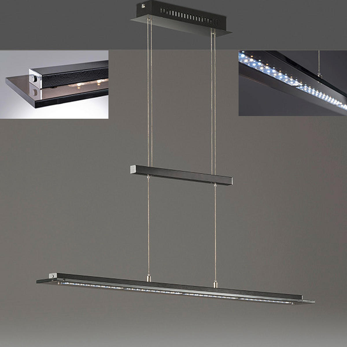 Fischer & Honsel LED-Pendelleuchte 60442 Rauch Chrom schwarz Glas Metall B/H/T: ca. 88x150x9 cm 1.0 Brennstellen Tenso TW - schwarz/Rauch (88,00/150,00/9,00cm) - Fischer & Honsel