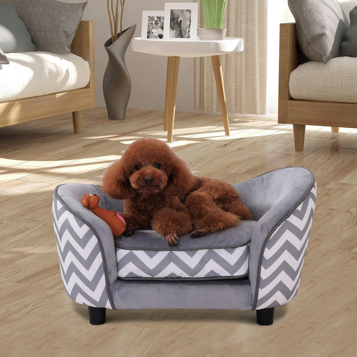 PawHut Hundebett grau Holz B/H/L: ca. 41x33,5x67 cm Hundebett - grau (67,00/41,00/33,50cm) - PawHut