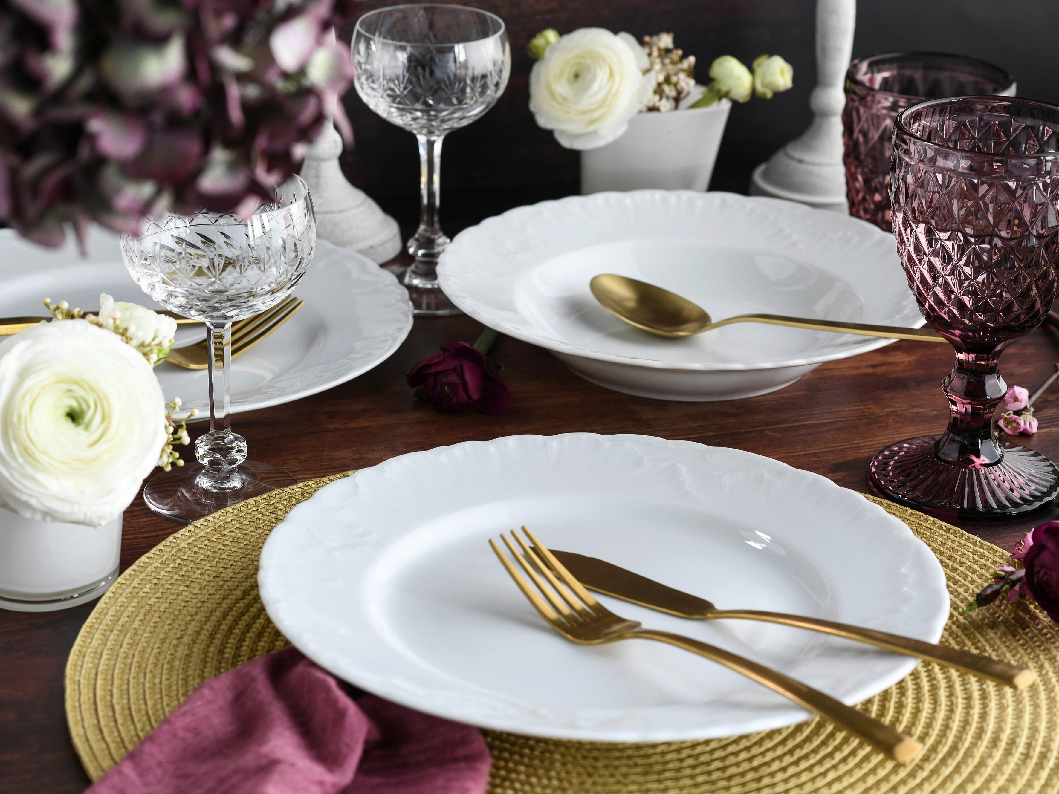 CreaTable Tafelservice Rokoko weiß Porzellan 12 tlg. Rokoko - weiß - CreaTable