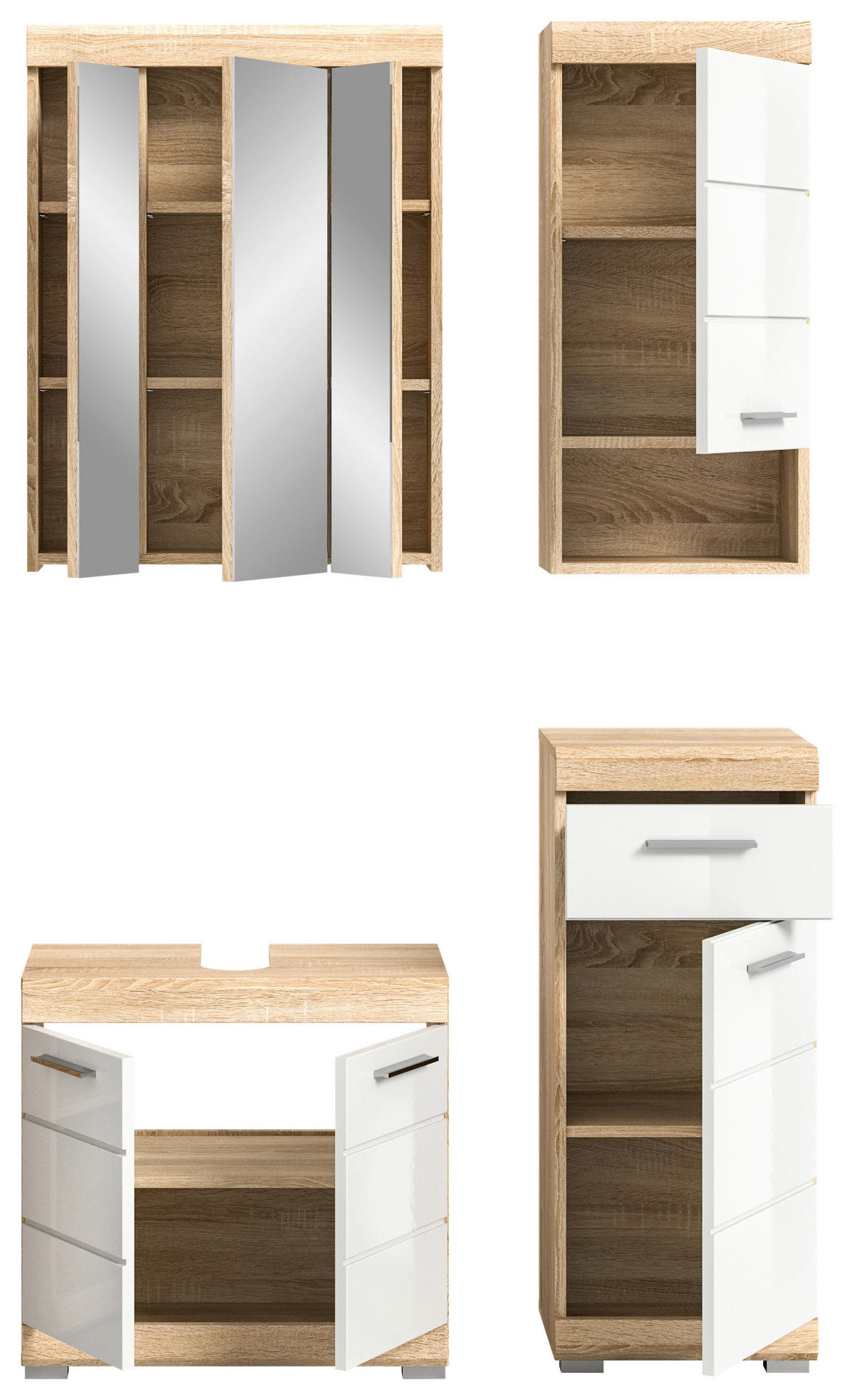Badezimmer-Set LAMBADA Eiche Sonoma hell Nachbildung weiß Hochglanz B/H/T: ca. 112x191x34 cm LAMBADA - Eiche/weiß (112,00/191,00/34,00cm) - xonox.home