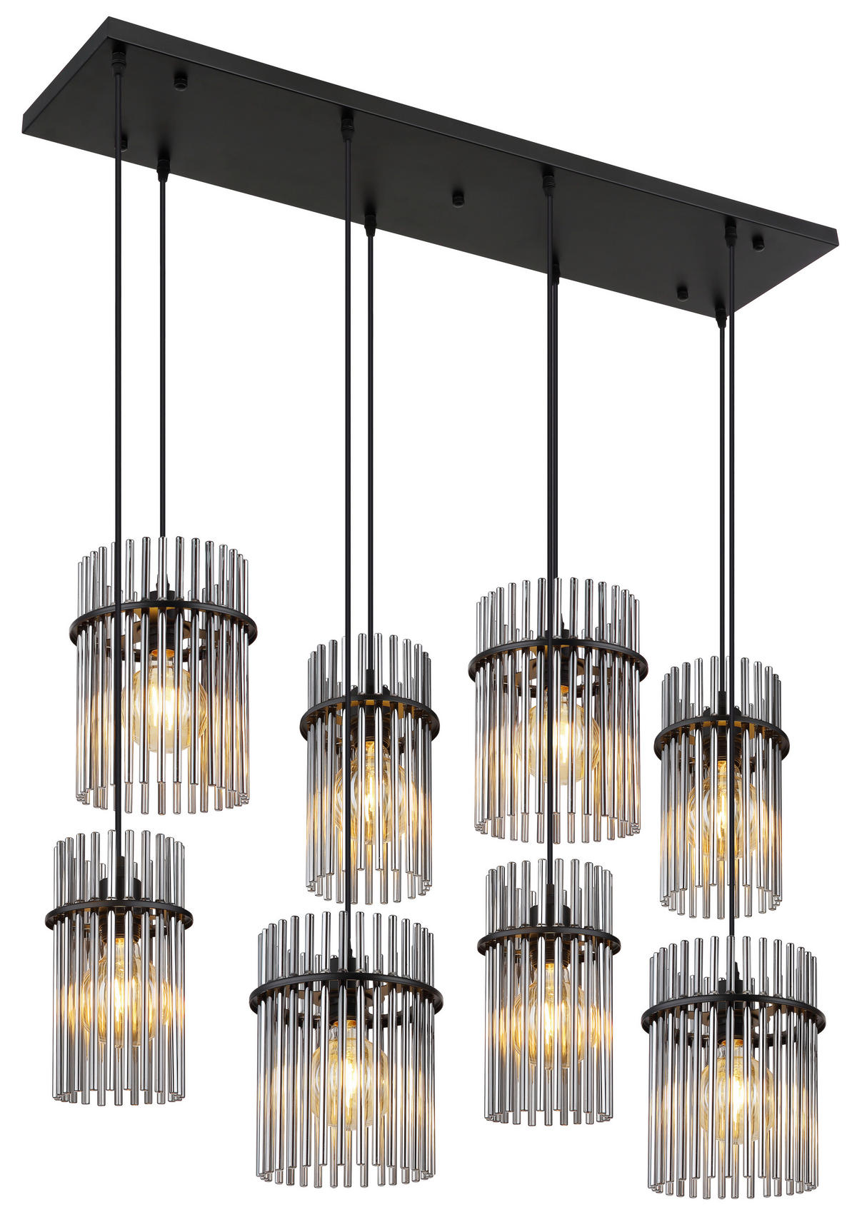 GLOBO Pendelleuchte mattschwarz schwarz Rauch Metall Glas B/H: ca. 110x125 cm E27 8 Brennstellen Gorley - schwarz/mattschwarz (110,00/125,00cm) - GLOBO