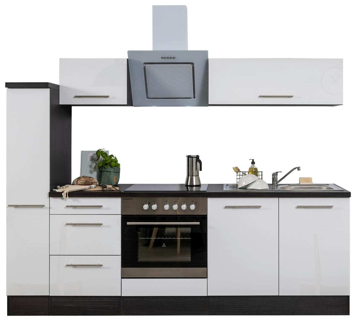 Respekta Küchenblock Amanda weiß Hochglanz B/H/T: ca. 240x200x60 cm Amanda - weiß/Edelstahloptik (240,00/200,00/60,00cm) - Respekta