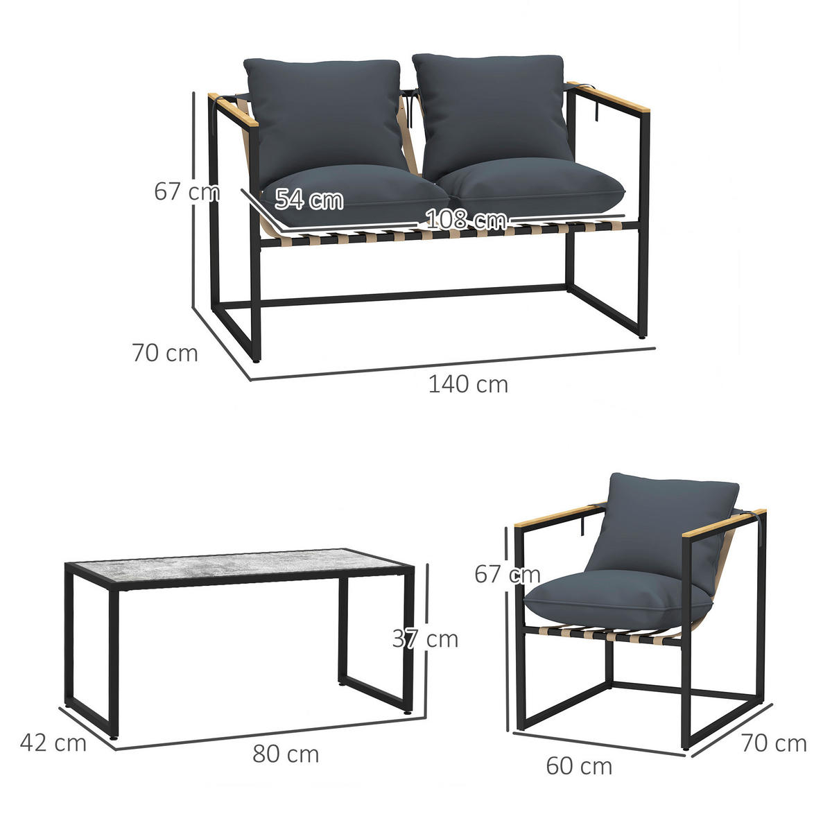 Outsunny Gartenmöbel-Set grau Polyester B/H/L: ca. 70x67x114 cm Gartenmöbel-Set - grau (114,00/70,00/67,00cm) - Outsunny