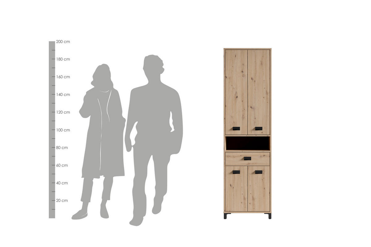 Hochschrank WELLNESS Eiche Artisan Nachbildung schwarz schwarz B/H/T: ca. 54x193x31 cm WELLNESS - Eiche/schwarz (54,00/193,00/31,00cm) - byLIVING
