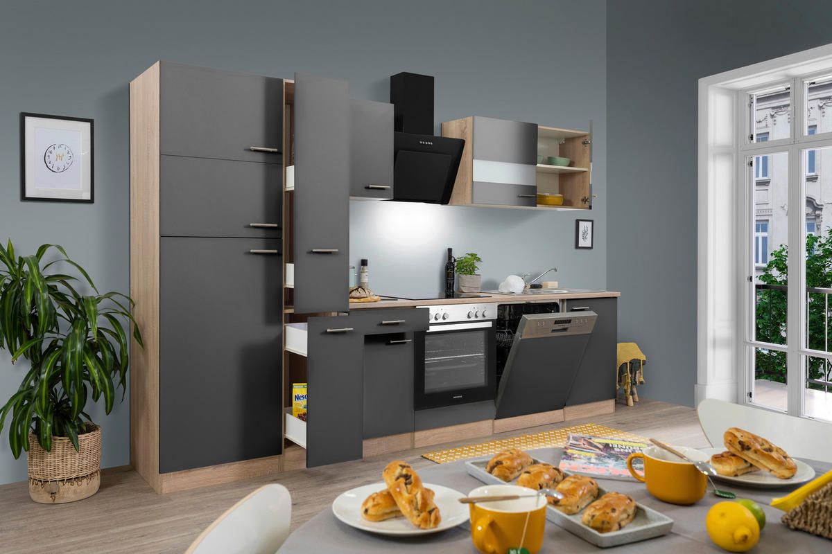 Respekta Küchenblock Economy grau matt B/H/T: ca. 310x200x60 cm Economy - Eiche/grau (310,00/200,00/60,00cm) - Respekta