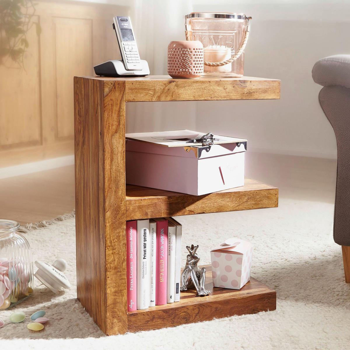 Beistelltisch natur Echtholz B/H/T: ca. 45x60x30 cm Beistelltisch Cube E - natur (45,00/60,00/30,00cm) - Wohnling