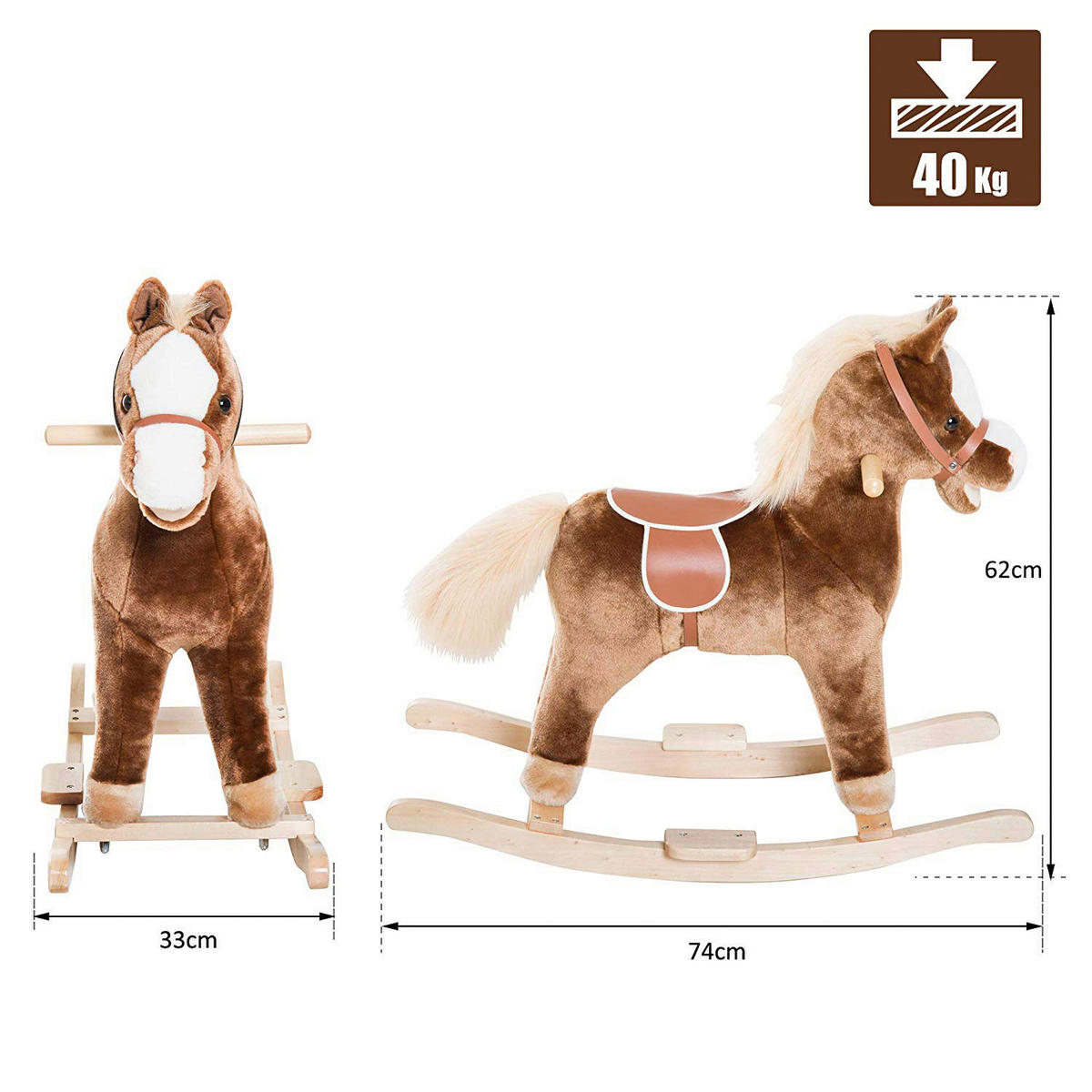 HOMCOM Kinder-Schaukelpferd B/H/L: ca. 33x62x74 cm Plüsch-Schaukelpferd_für_Kinder - braun (74,00/33,00/62,00cm) - HOMCOM