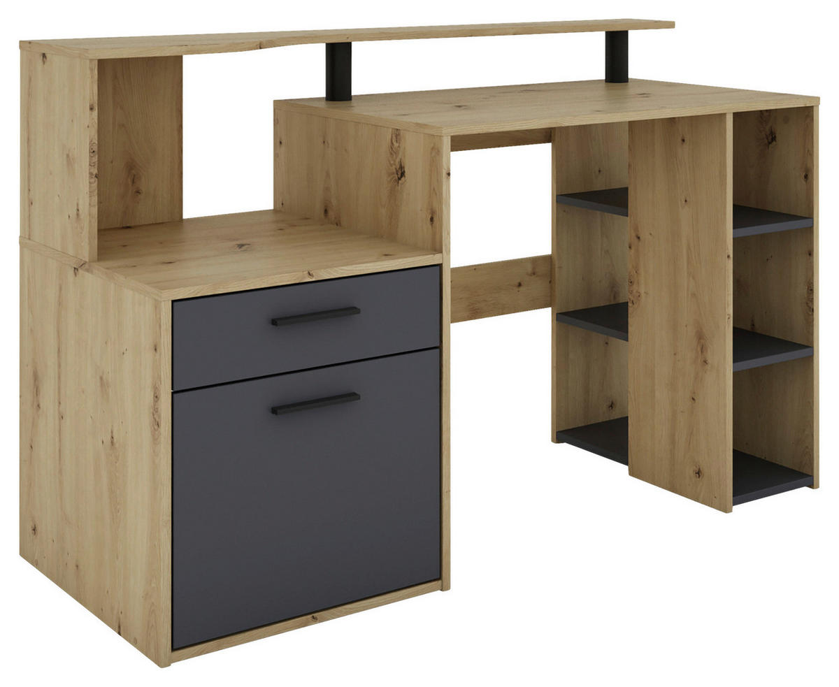 Schreibtisch LOUIS Eiche anthrazit B/H/T: ca. 140x89x55 cm LOUIS - Eiche/anthrazit (140,00/89,00/55,00cm) - byLIVING