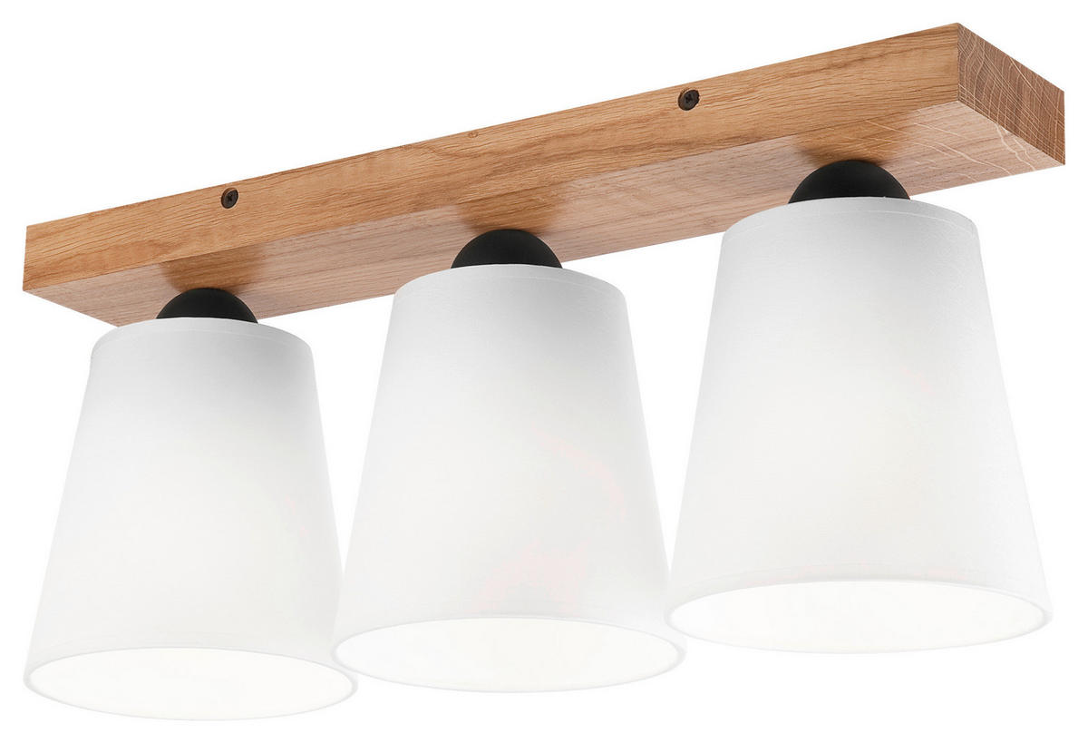 Lamkur Deckenleuchte LULA 47591 Eiche weiß Holz Textil H/L: ca. 21x50 cm E27 3 Brennstellen Lula - Eiche/weiß (50,00cm) - Lamkur