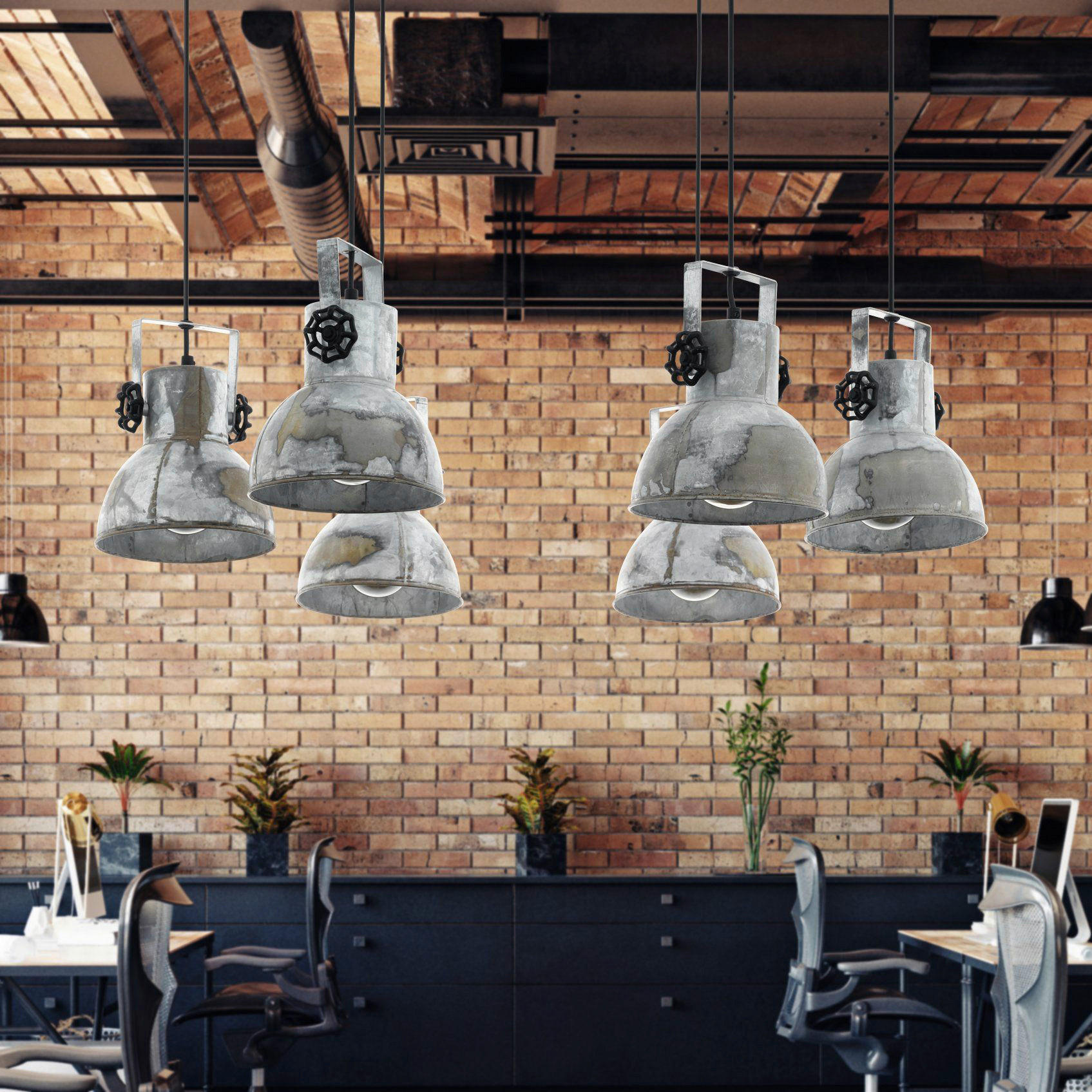 Thumbnail - Eglo Pendelleuchte braun Metall Spanplatte H/L: ca. 130x18 cm E27 6 Brennstellen