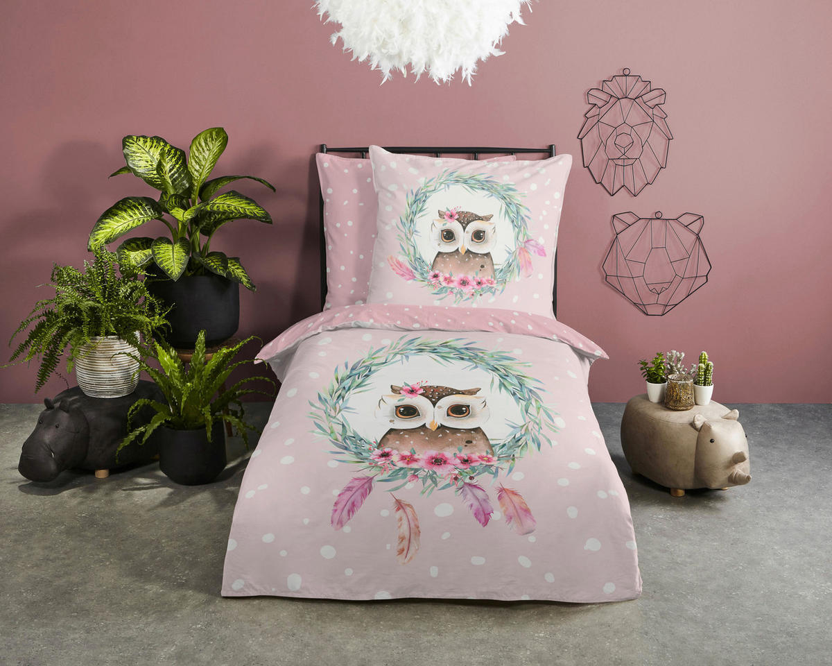 Bettwäsche Owli pink Baumwolle B/L: ca. 135x200 cm Owli - pink (135,00/200,00cm) - Good Morning