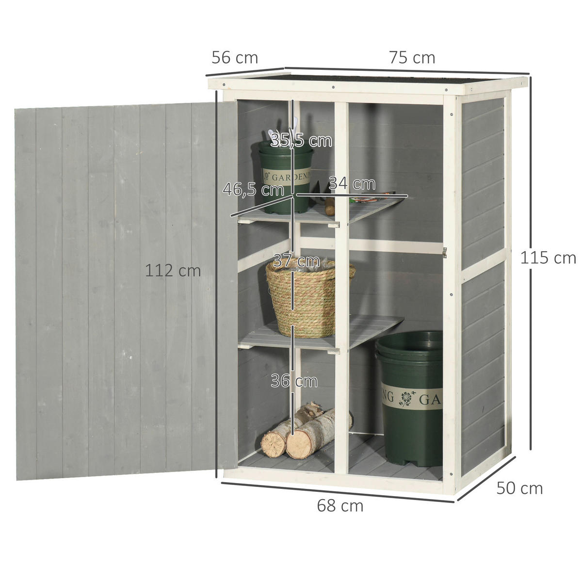 Outsunny Gartenhaus weiß B/H/L: ca. 56x115x75 cm Gartenhaus - weiß/schwarz (75,00/56,00/115,00cm) - Outsunny