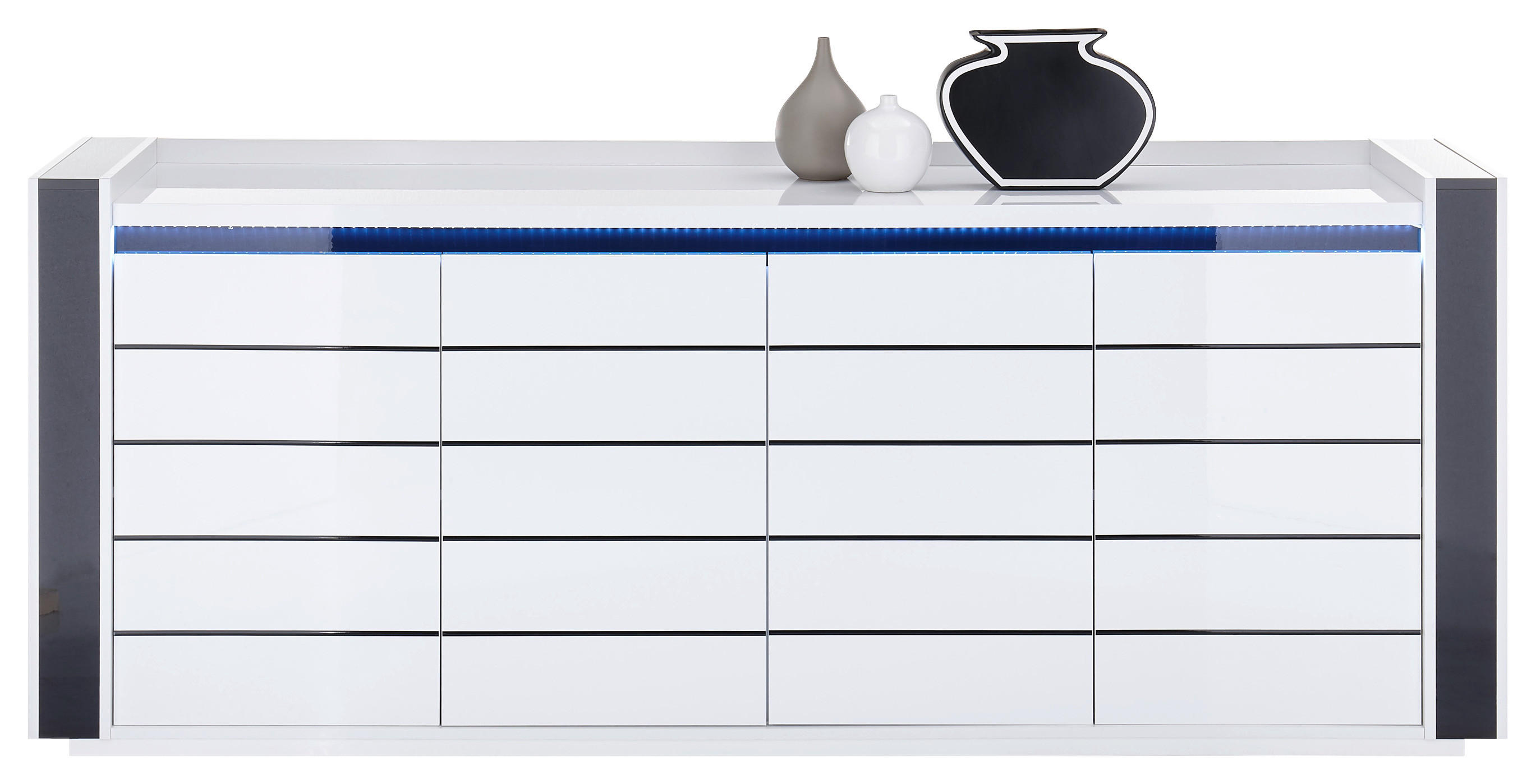 Sideboard Savona weiß Hochglanz schwarz Hochglanz B/H/T: ca. 220x87x50 cm Savona - weiß/schwarz (220,00/87,00/50,00cm)