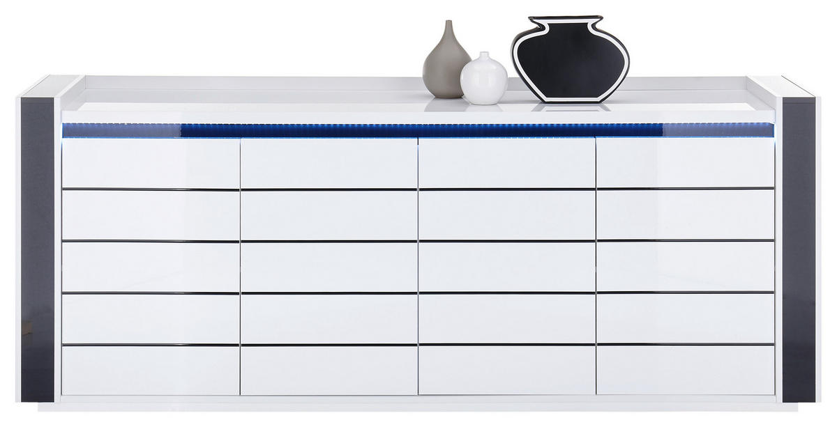 Sideboard Savona weiß Hochglanz schwarz Hochglanz B/H/T: ca. 220x87x50 cm Savona - weiß/schwarz (220,00/87,00/50,00cm)
