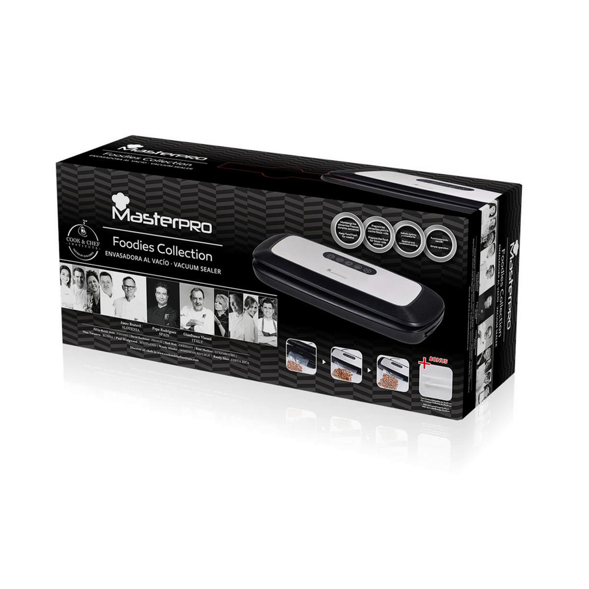 MASTERPRO Vakuumierer BGMP-9080 Foodies silber schwarz Kunststoff Edelstahl B/H/T: ca. 37x7x15 cm ca. 130 W Foodies BGMP-9080 - schwarz/silber (37,00/7,00/15,00cm) - MASTERPRO