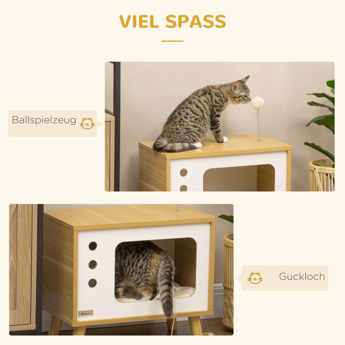 PawHut Katzenhaus beige Spanplatte B/H/L: ca. 28x43x50 cm Katzenhaus - beige/Eiche (50,00/28,00/43,00cm) - PawHut