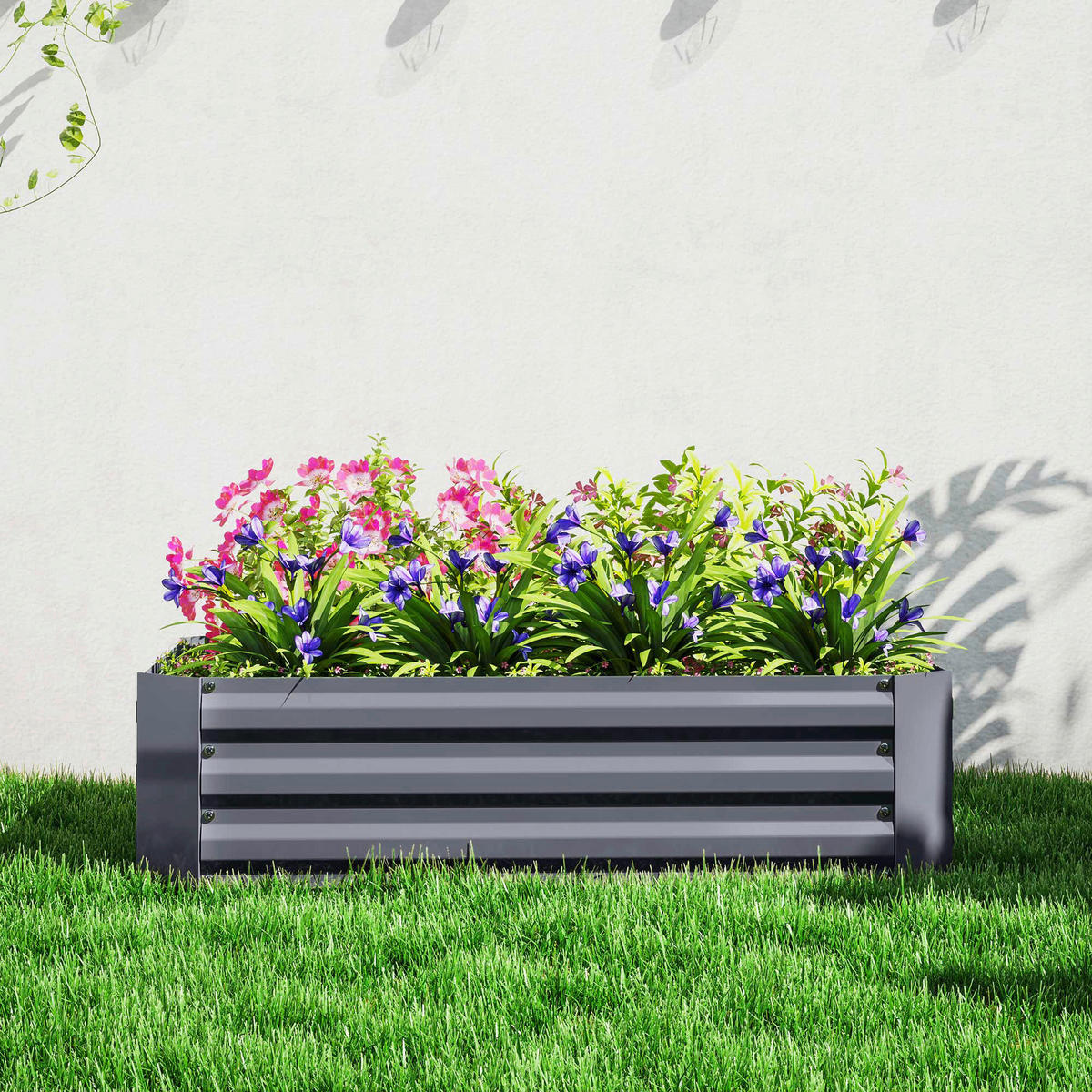 Outsunny Hochbeet dunkelgrau Stahl B/H/L: ca. 90x30x120 cm Hochbeet - dunkelgrau (120,00/90,00/30,00cm) - Outsunny
