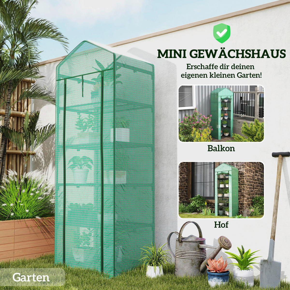 Outsunny Gartenabfallsack B/H/L: ca. 49x193x69 cm Gewächshaus - grün (69,00/49,00/193,00cm) - Outsunny