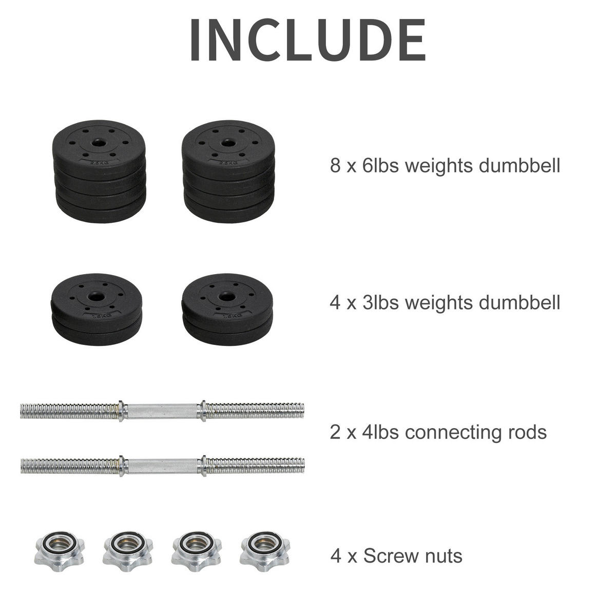 HOMCOM Hantelset schwarz Kunststoff B/H/L: ca. 18x7,5x43 cm Hantel-Set 30kg - schwarz (43,00/18,00/7,50cm) - HOMCOM