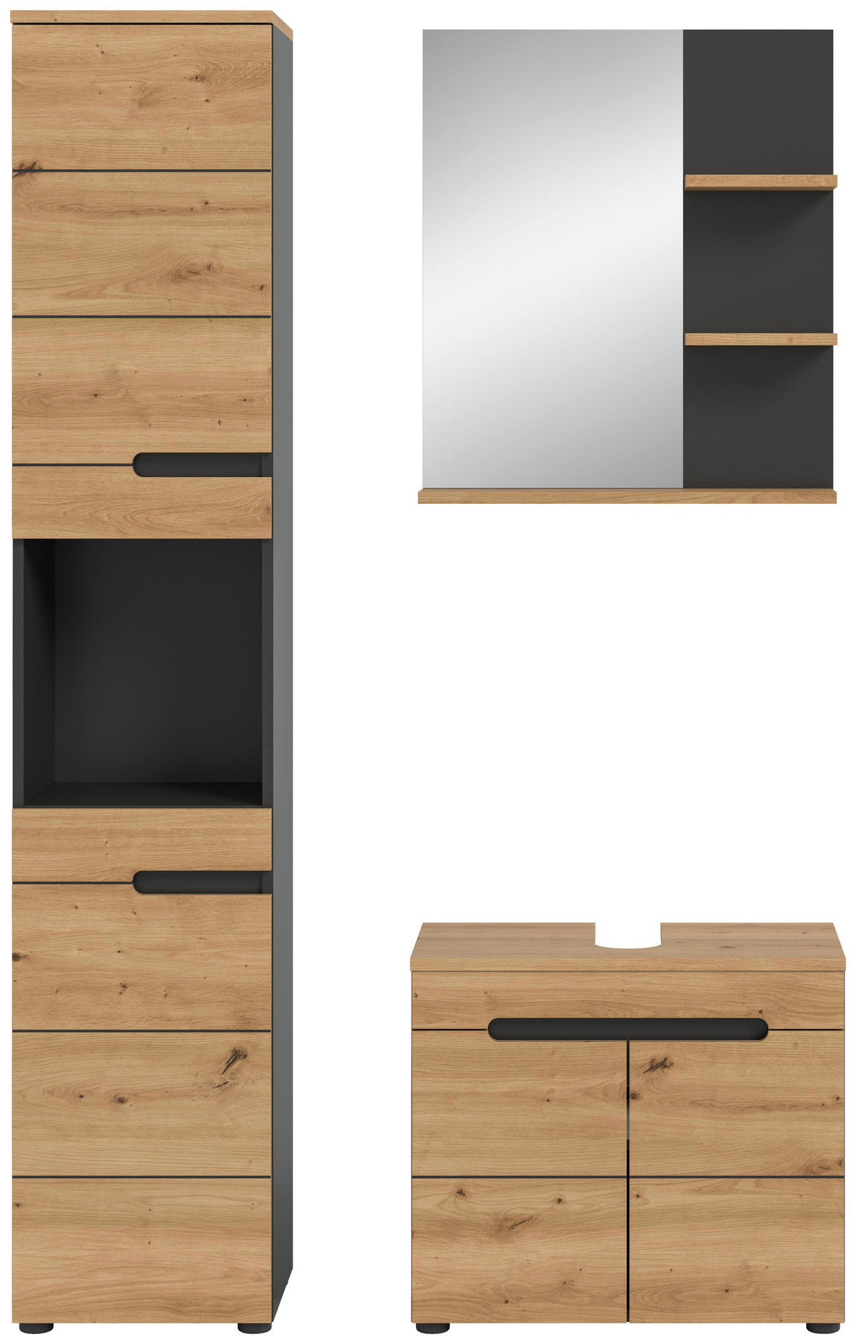 Badezimmer-Set Canu Basalt Eiche Artisan Nachbildung B/H/T: ca. 116x193x34 cm Canu - Eiche/Basalt (116,00/193,00/34,00cm) - xonox.home