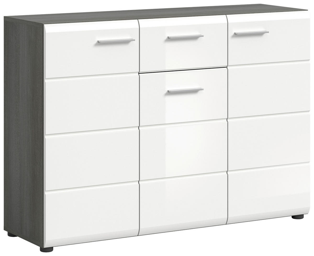 Kommode SALSA Rauchsilber Nachbildung weiß Hochglanz B/H/T: ca. 120x85x37 cm SALSA - weiß (120,00/85,00/37,00cm) - xonox.home