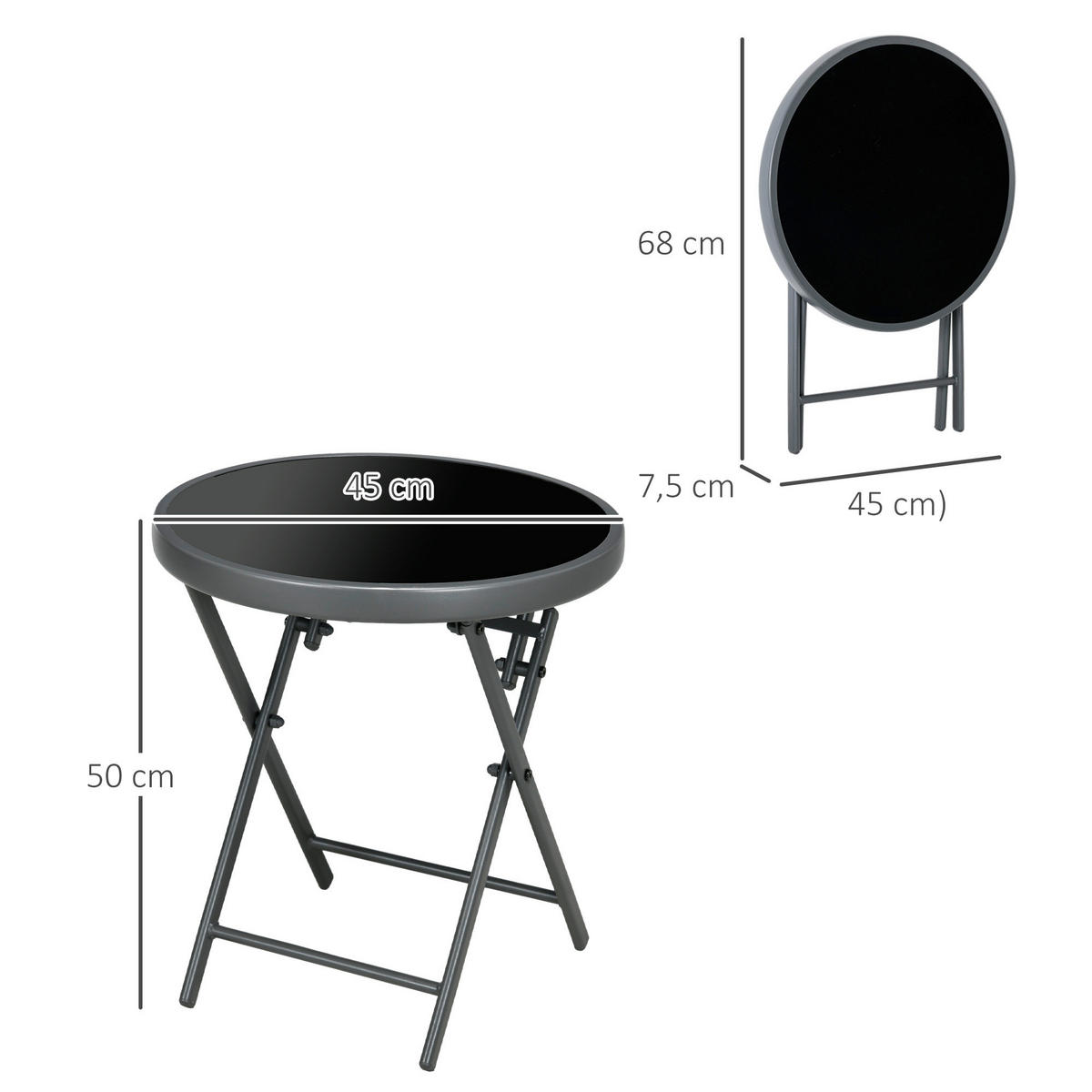 Outsunny Beistelltisch schwarz Metall B/H/L: ca. 45x50x45 cm Beistelltisch - schwarz (45,00/45,00/50,00cm) - Outsunny