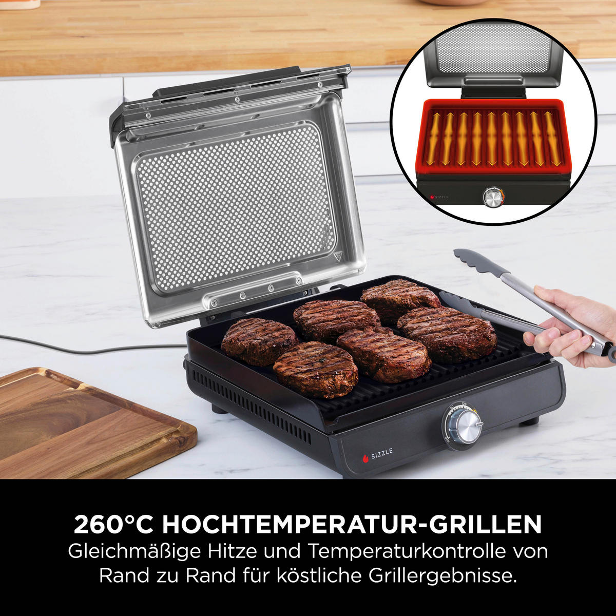 Ninja Grillplatte schwarz Edelstahl Aluminium B/H/L: ca. 7x13x37,5 cm Sizzle GR101EU - schwarz (37,50/7,00/13,00cm) - Ninja