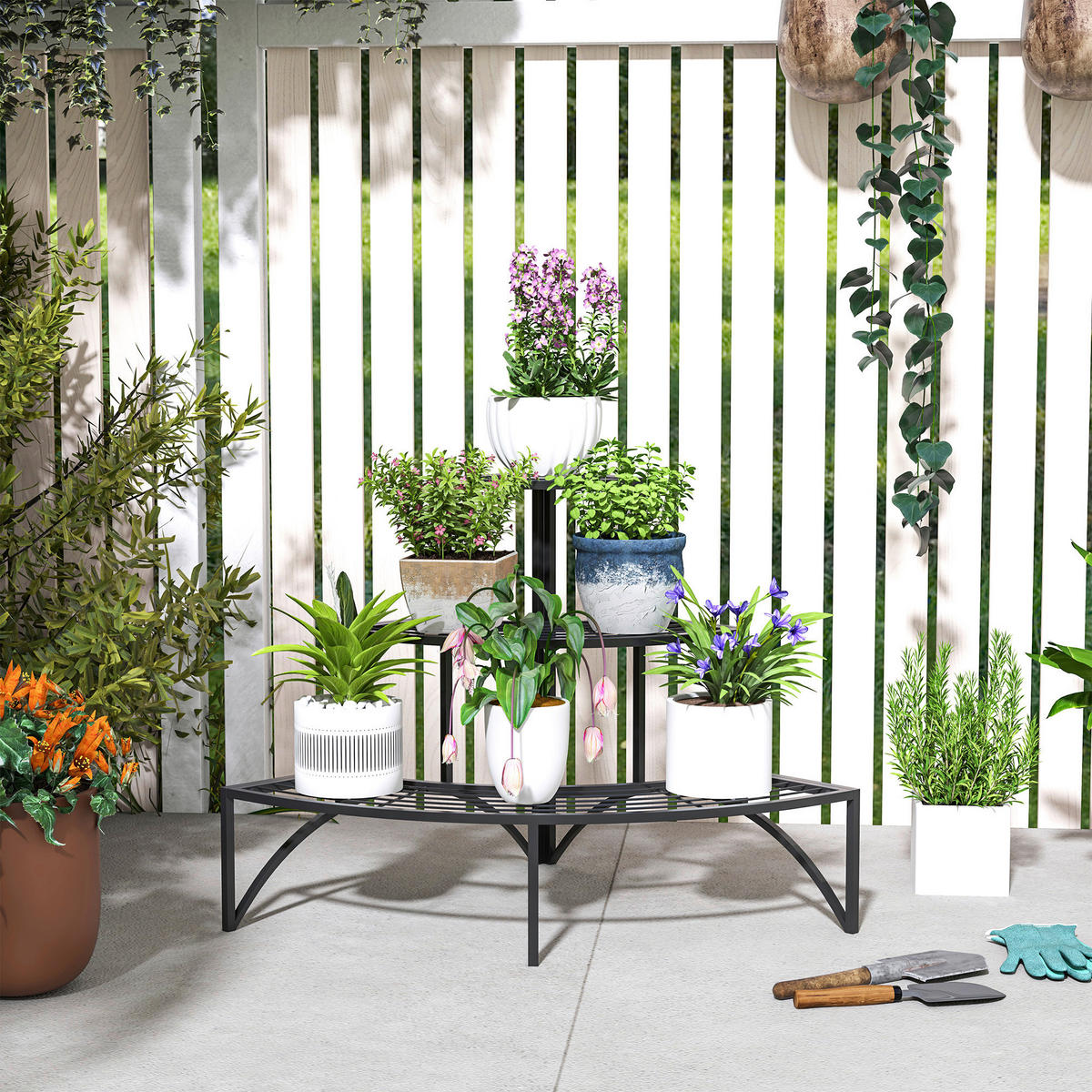 Outsunny Pflanzenständer schwarz Metall B/H/L: ca. 60x60x87 cm Pflanzenständer - schwarz (87,00/60,00/60,00cm) - Outsunny