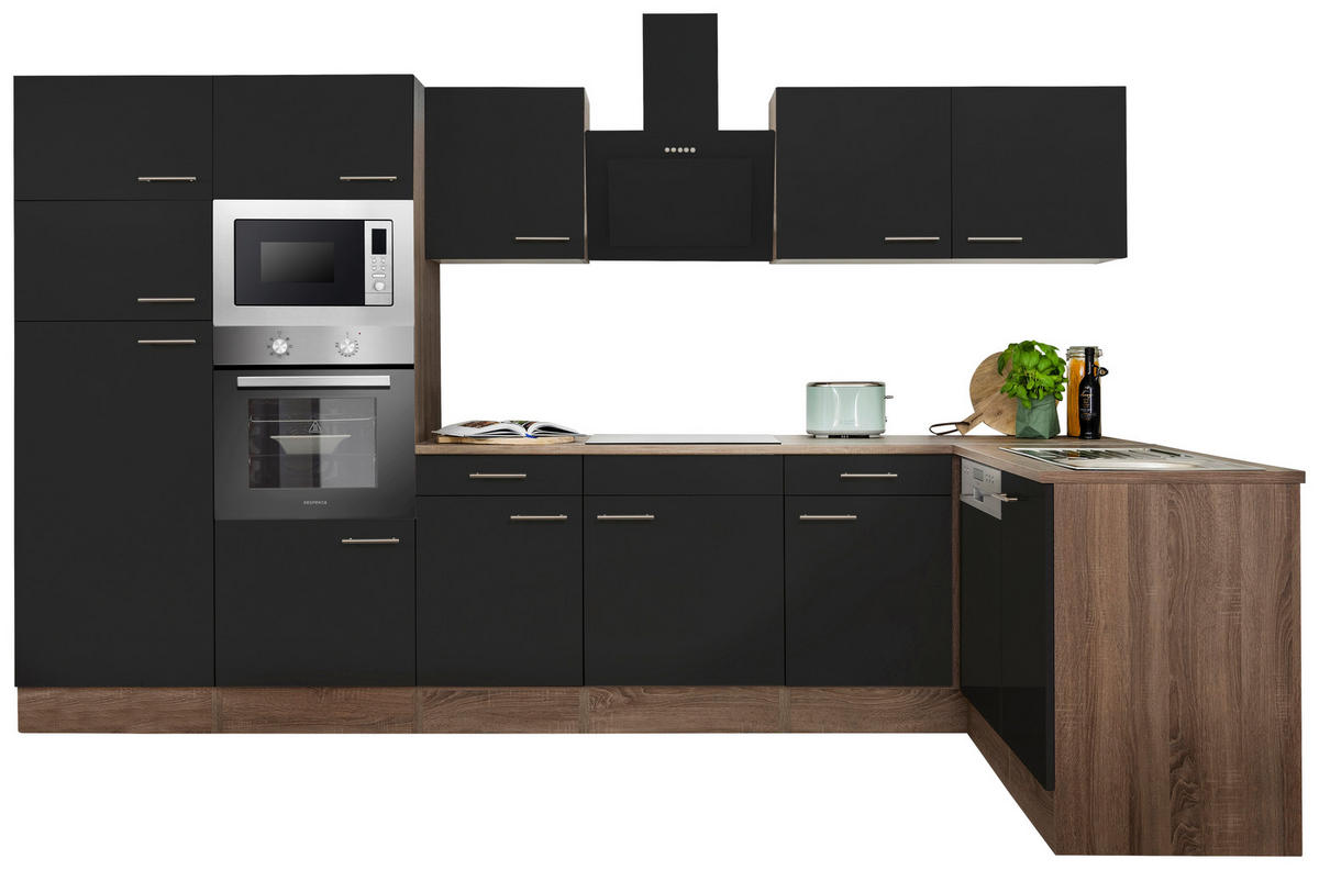 Respekta Winkelküche KBL340EYSMISGKE schwarz B/H/T: ca. 340x205x172 cm KBL340EYSMISGKE - Eiche/schwarz (340,00/205,00/172,00cm) - Respekta