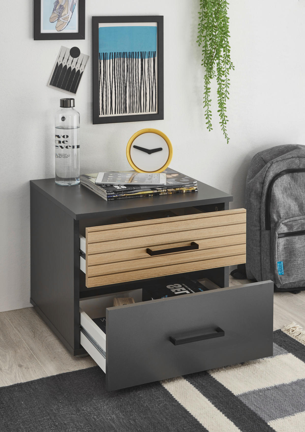 Nachtkonsole Laurie Graphit Eiche Nachbildung B/H/T: ca. 46x39x41 cm Laurie - Eiche/Graphit (46,00/39,00/41,00cm)