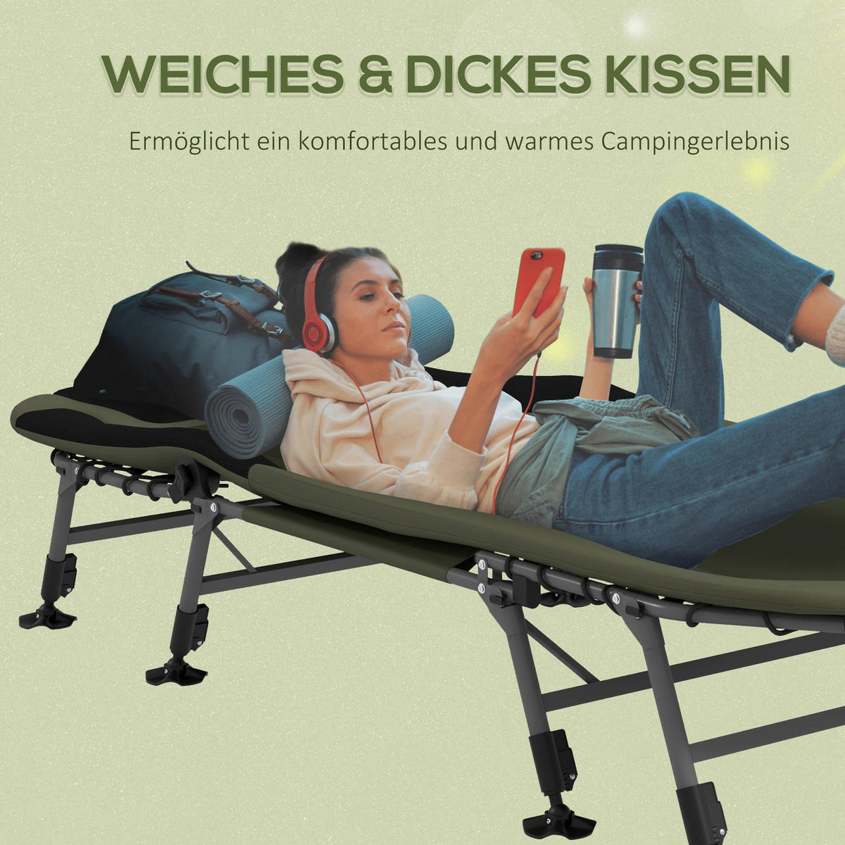 Outsunny Campingbett B/H/L: ca. 85x55x200 cm Campingbett - grün (200,00/85,00/55,00cm) - Outsunny