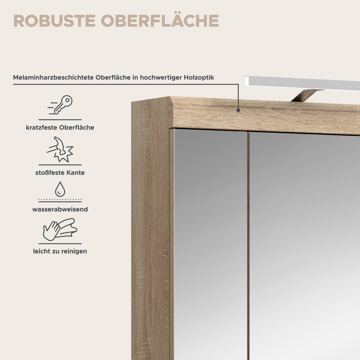 Spiegelschrank Lambada Eiche Sonoma Nachbildung weiß Hochglanz B/H/T: ca. 60x79x37 cm Lambada - Eiche/weiß (60,00/79,00/37,00cm) - xonox.home