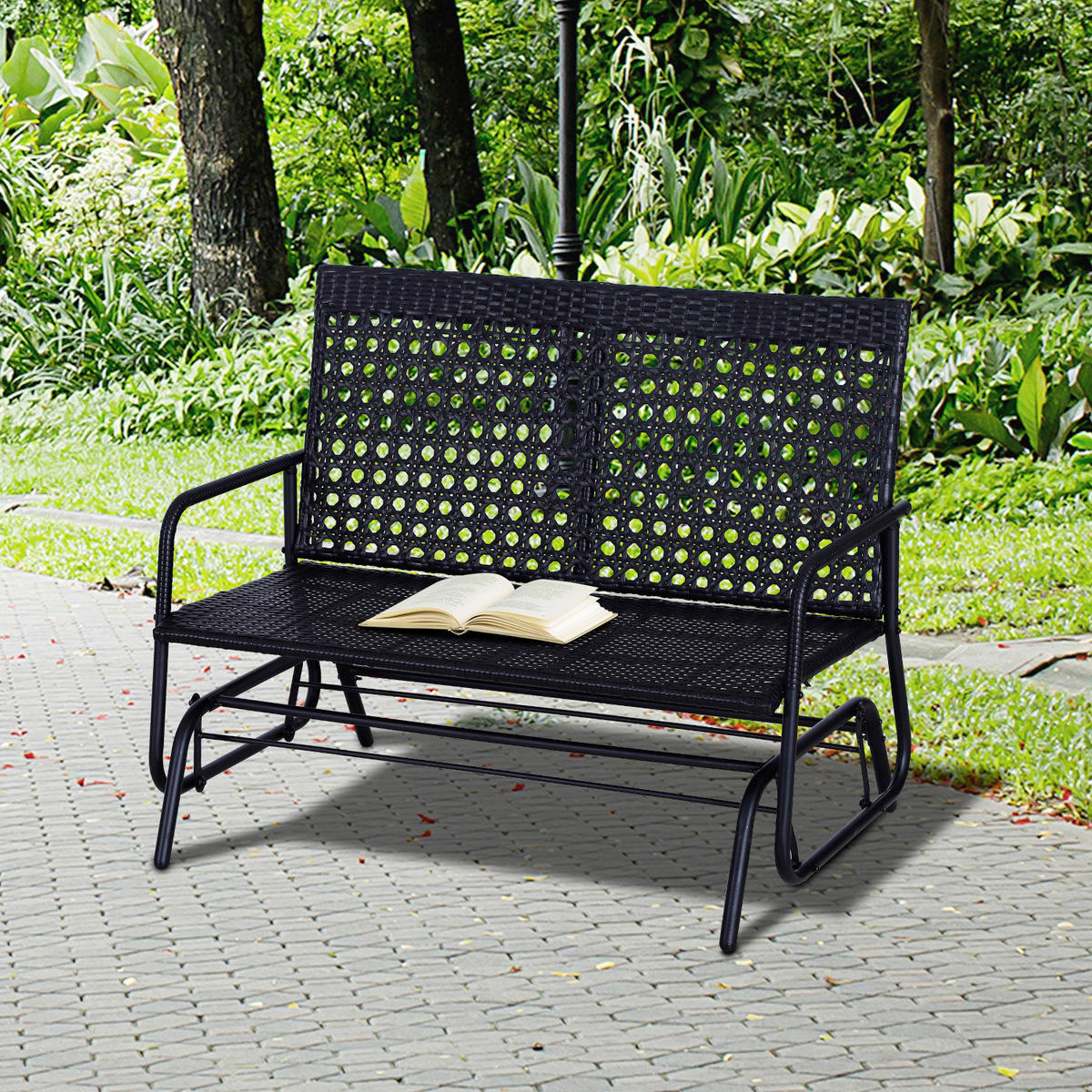 Outsunny Schaukelbank schwarz Metall B/H/L: ca. 76x90x120 cm Schaukelbank - schwarz (120,00/76,00/90,00cm) - Outsunny