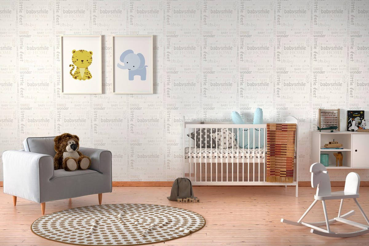 Vliestapete Schrift beige lindgrün B/L: ca. 53x1005 cm Vliestapete_35847-2 - beige/lindgrün (53,00/1005,00cm)