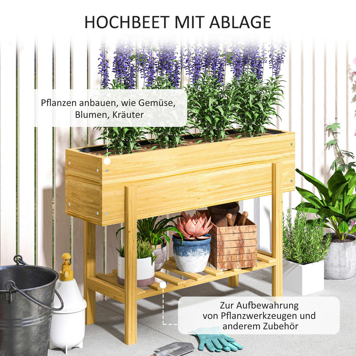 Outsunny Hochbeet natur B/H/L: ca. 30x70,5x100 cm Hochbeet - natur (100,00/30,00/70,50cm) - Outsunny