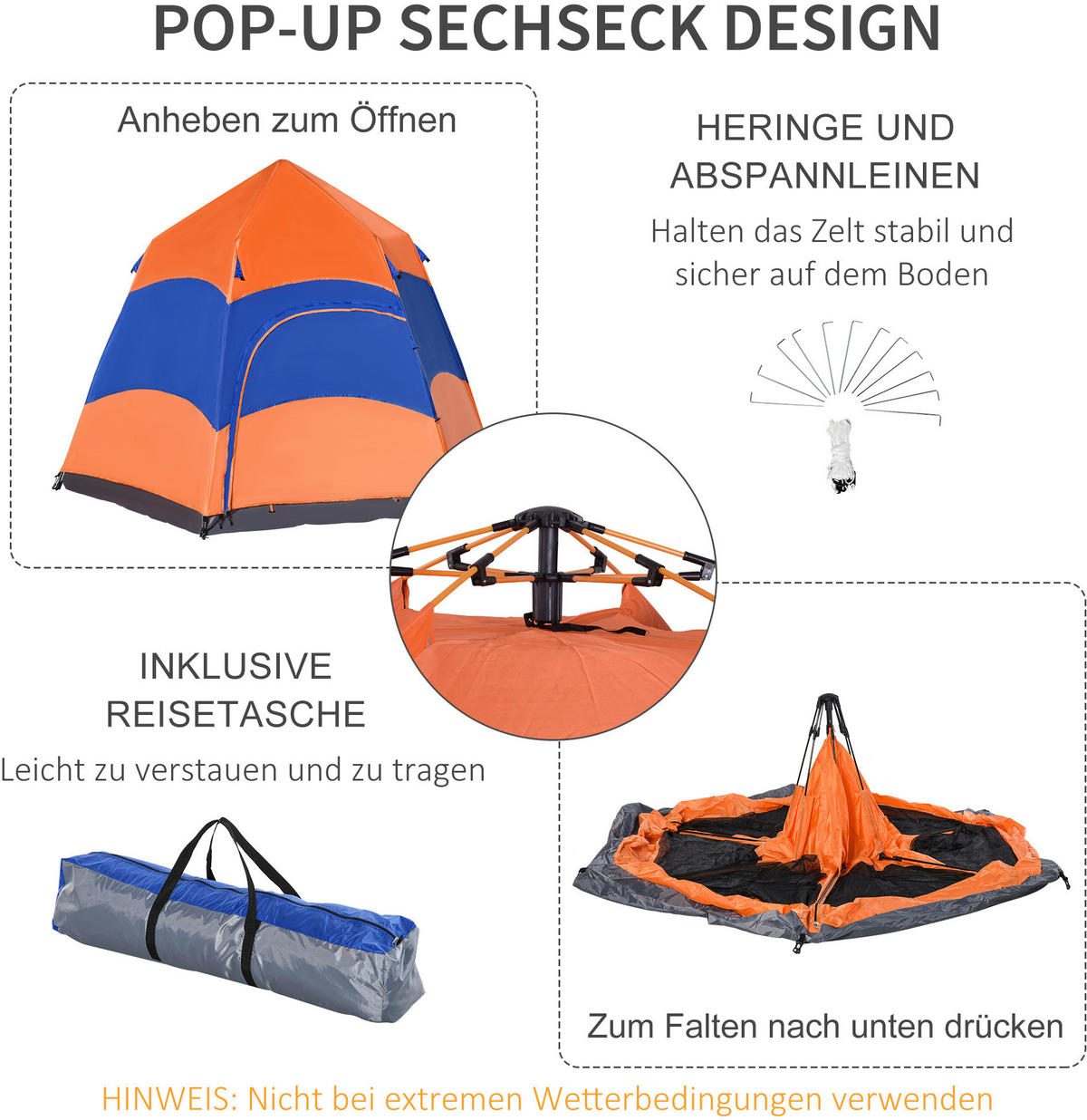 Outsunny Doppelwandzelt orange Polyester-Mischgewebe B/H/L: ca. 280x170x280 cm Doppelwandzelt - orange/blau (280,00/280,00/170,00cm) - Outsunny