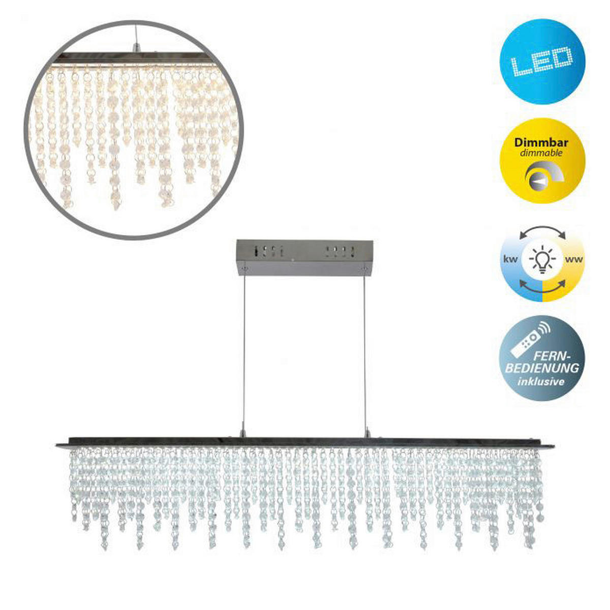 Näve Leuchten LED Pendelleuchte Chrom klar Metall Glas B/H/T: ca. 120x150x12 cm null 1 Brennstellen Diamonds - klar/Chrom (120,00/150,00/12,00cm) - Näve Leuchten