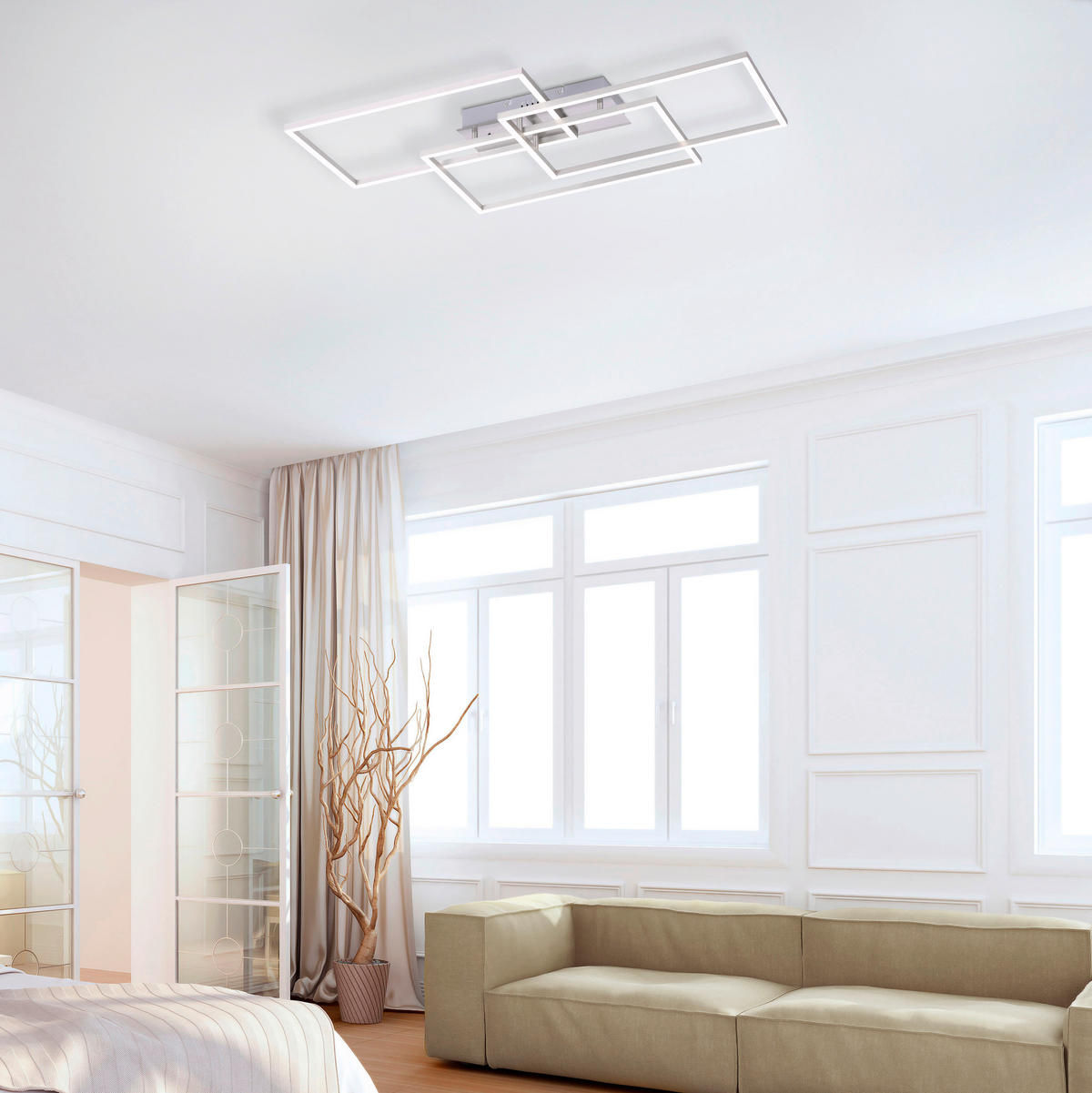 Just Light LED-Deckenleuchte IVEN 14150-55 stahlfarbig Aluminium Kunststoff B/H/T: ca. 50x8x82 cm 3 Brennstellen IVEN - stahlfarbig (50,00/8,00/82,00cm) - Just Light