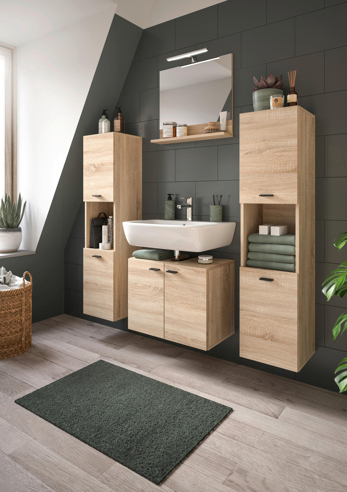 Badezimmer-Set BOSTON Eiche Sonoma Nachbildung B/H/T: ca. 137x186x33 cm BOSTON - Eiche (137,00/186,00/33,00cm) - xonox.home