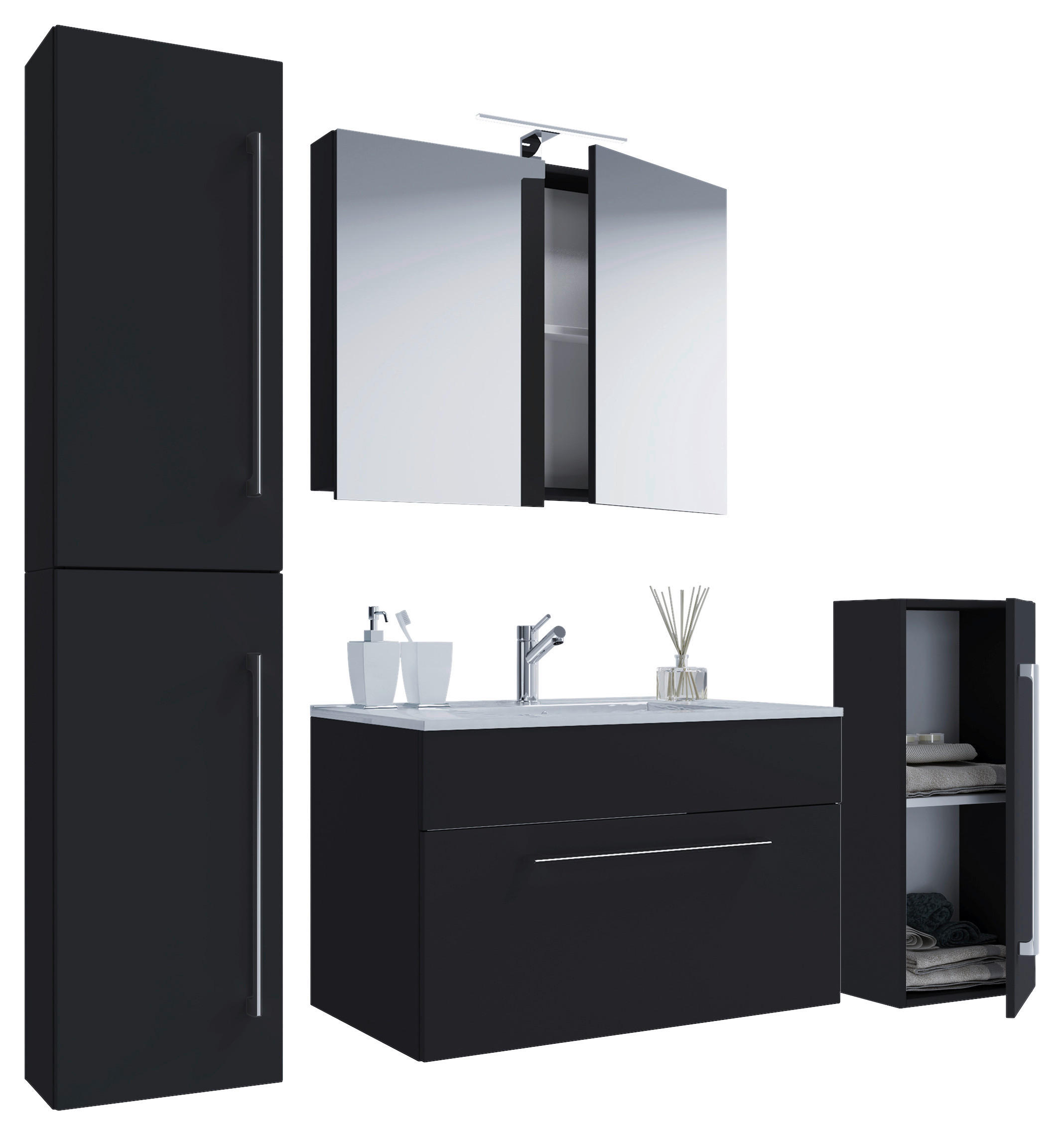 Waschplatz 5tlg-Badinos schwarz B/H/T: ca. 80x50x46 cm 5tlg-Badinos - schwarz (80,00/50,00/46,00cm) - VCM Möbel