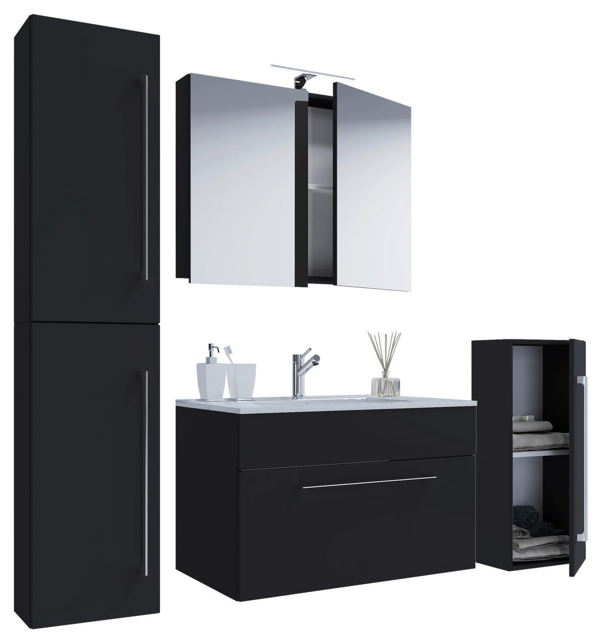 Waschplatz 5tlg-Badinos schwarz B/H/T: ca. 80x50x46 cm 5tlg-Badinos - schwarz (80,00/50,00/46,00cm) - VCM Möbel