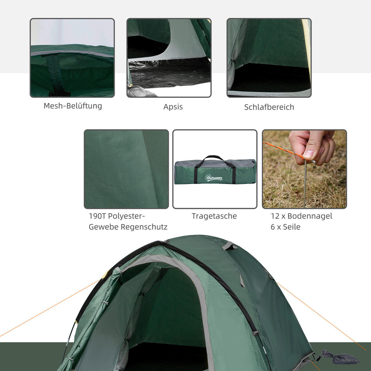 Outsunny Campingzelt grau Polyester B/H/L: ca. 183x130x325 cm Campingzelt - grau (325,00/183,00/130,00cm) - Outsunny