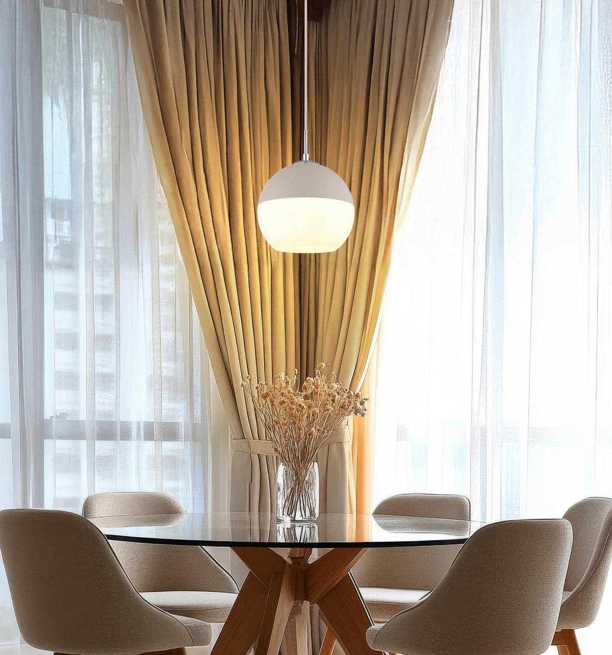 GLOBO Pendelleuchte weiß sand Opal Textil Metall Glas H/D: ca. 120x25 cm E27 1 Brennstellen RAGUSA - sand/weiß (25,00/120,00cm) - GLOBO