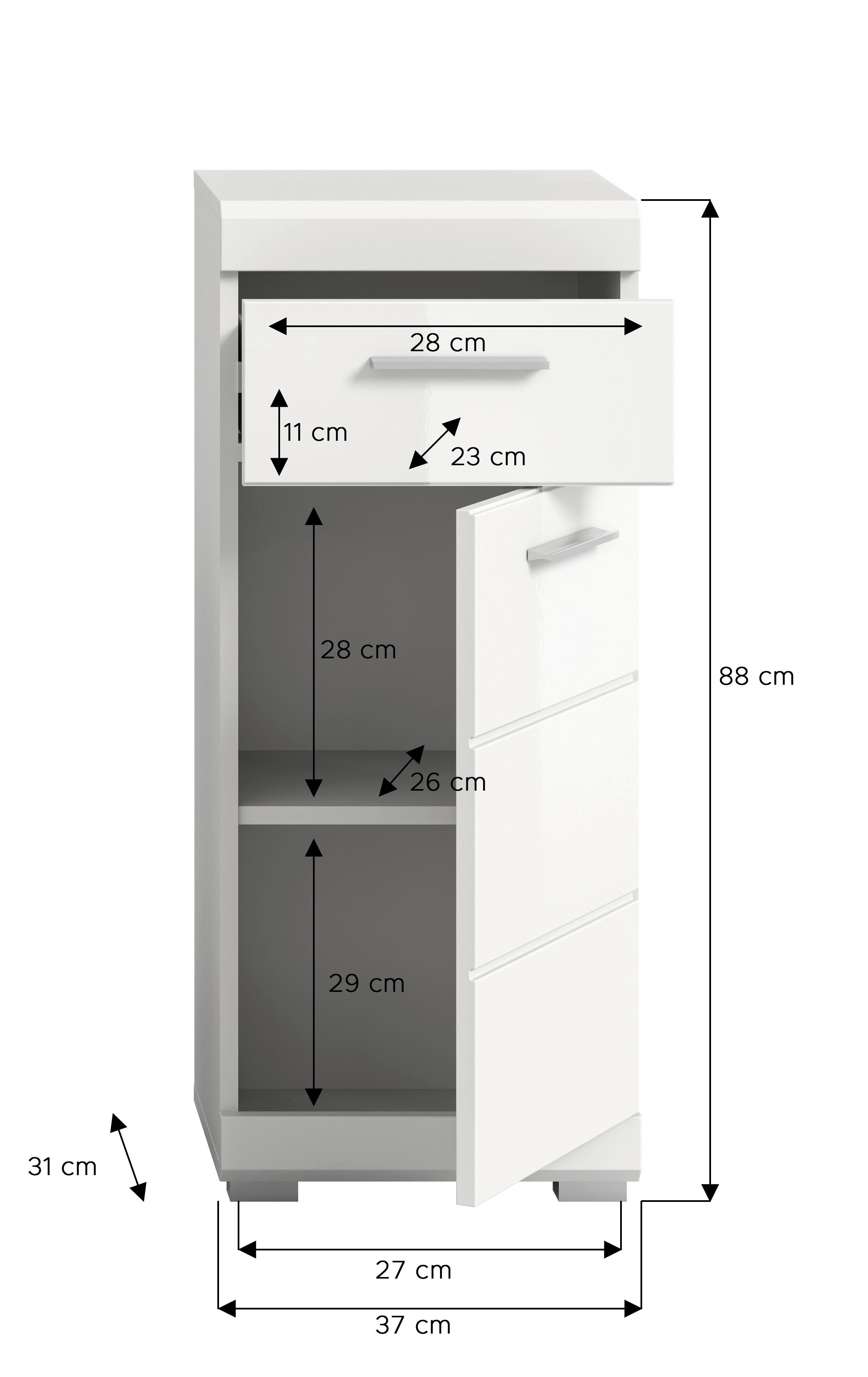 Schrank Scout weiß weiß Hochglanz B/H/T: ca. 37x88x31 cm Scout - weiß (37,00/88,00/31,00cm) - xonox.home