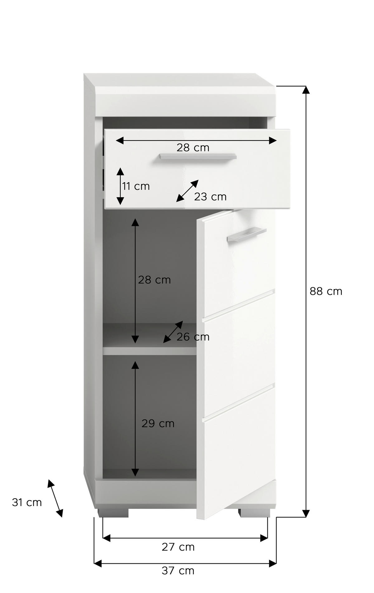 Schrank Scout weiß weiß Hochglanz B/H/T: ca. 37x88x31 cm Scout - weiß (37,00/88,00/31,00cm) - xonox.home