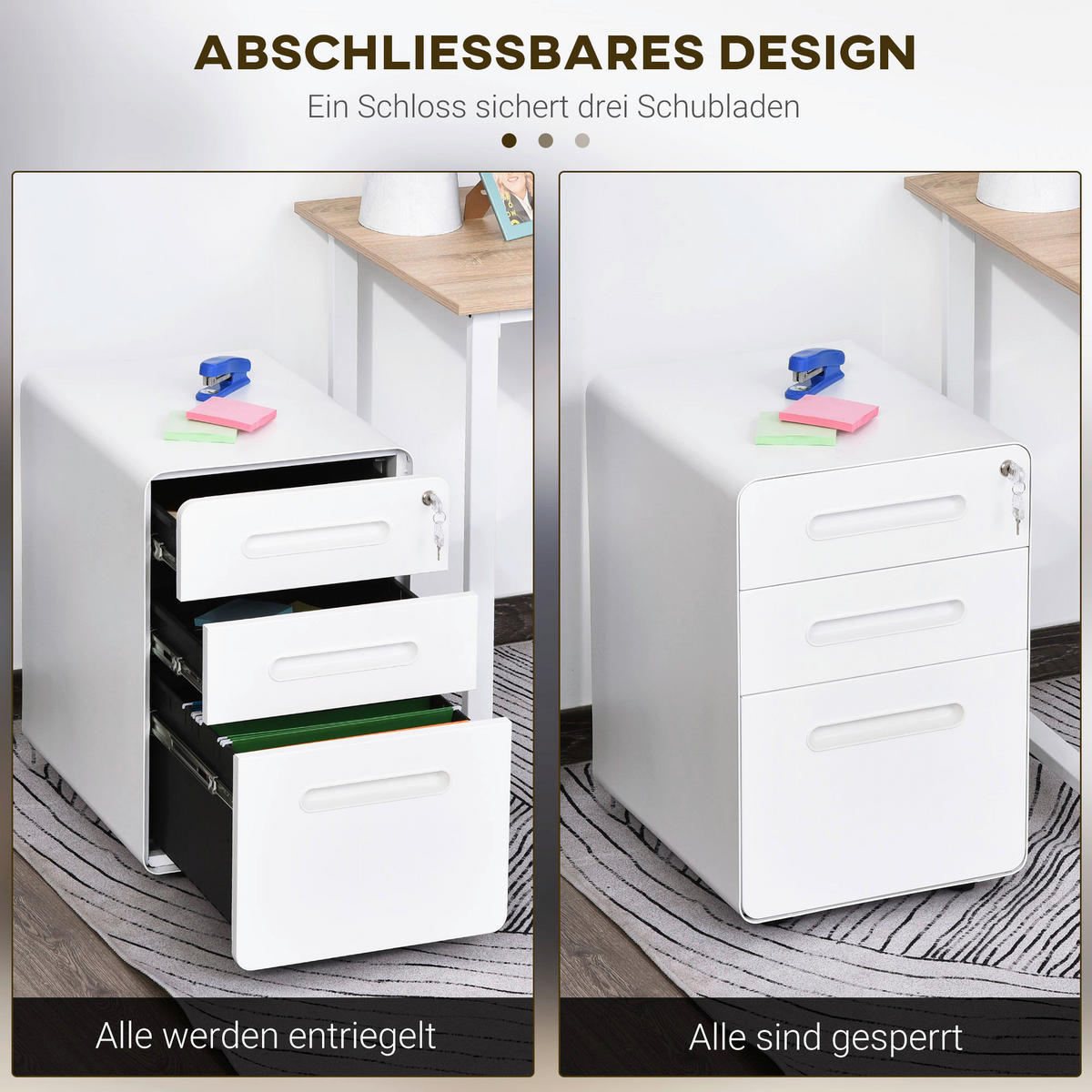 Rollcontainer 924-007WT weiß B/H/T: ca. 39x59x48 cm 924-007WT - weiß (39,00/59,00/48,00cm) - Vinsetto