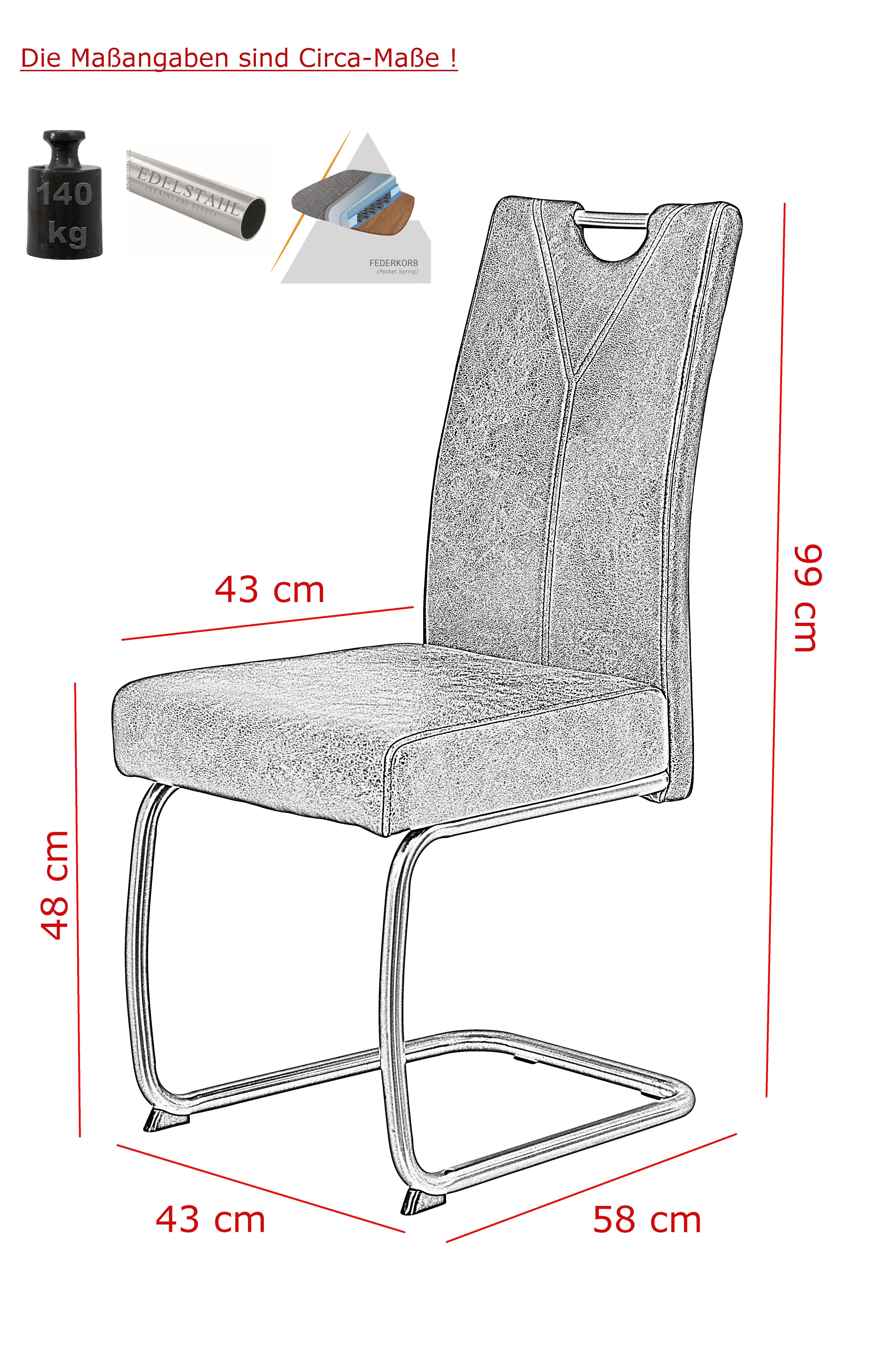 Schwingstuhl Sophia 4er Set anthrazit Vintage Microfaser B/H/T: ca. 43x99x58 cm Sophia 4er Set - anthrazit/Edelstahl (43,00/99,00/58,00cm) - Hela