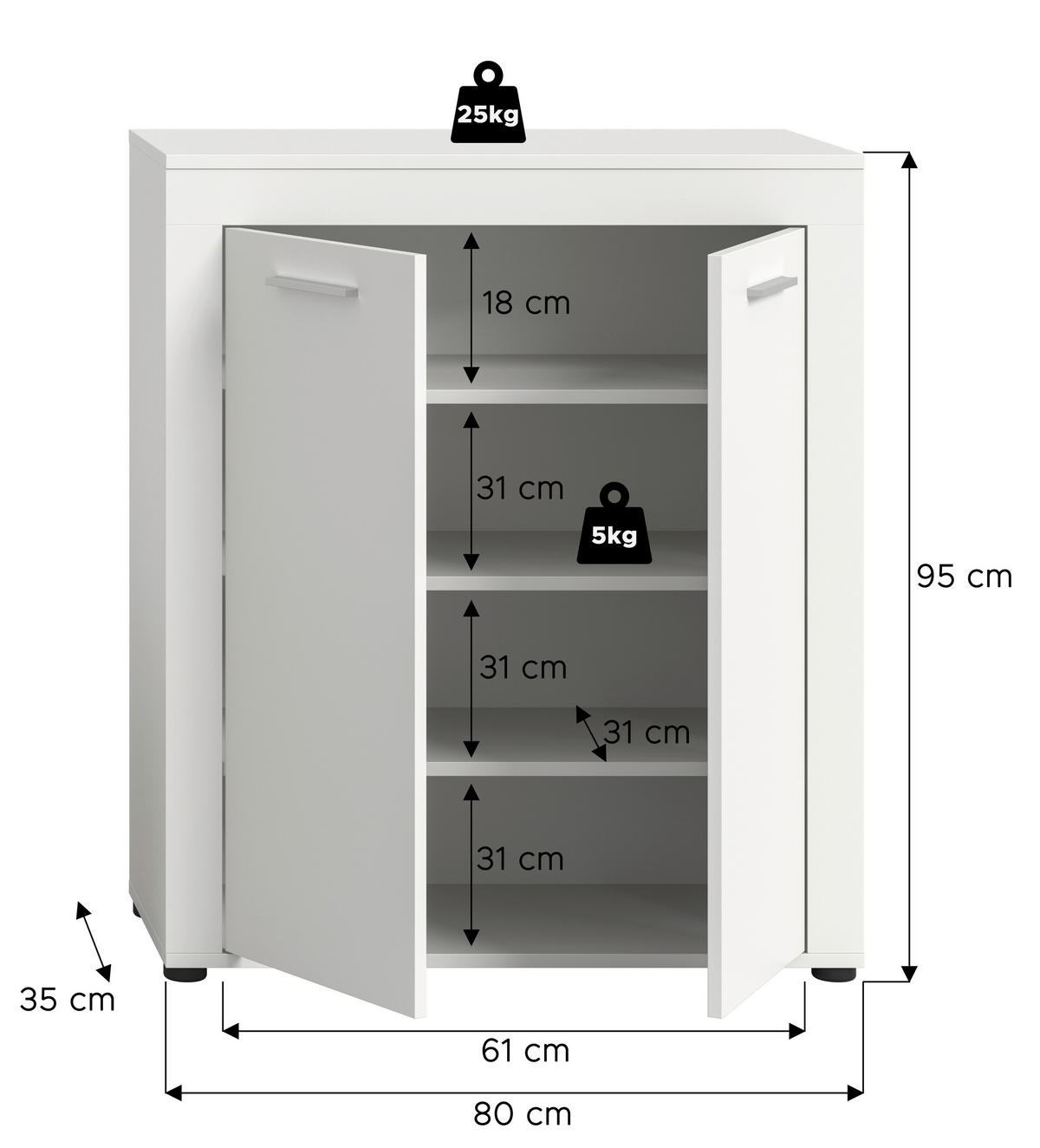 Schuhschrank JAM weiß B/H/T: ca. 80x95x35 cm JAM - weiß (80,00/95,00/35,00cm) - xonox.home