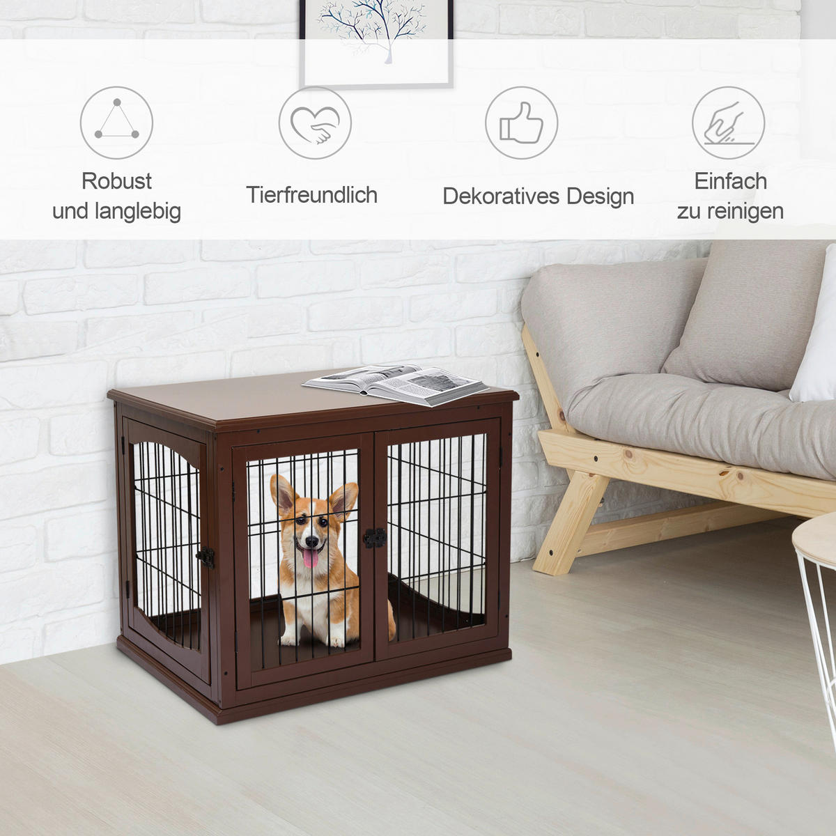 PawHut Hundekäfig braun Metall B/H/L: ca. 81x66x58,5 cm Hundekäfig - braun (58,50/81,00/66,00cm) - PawHut