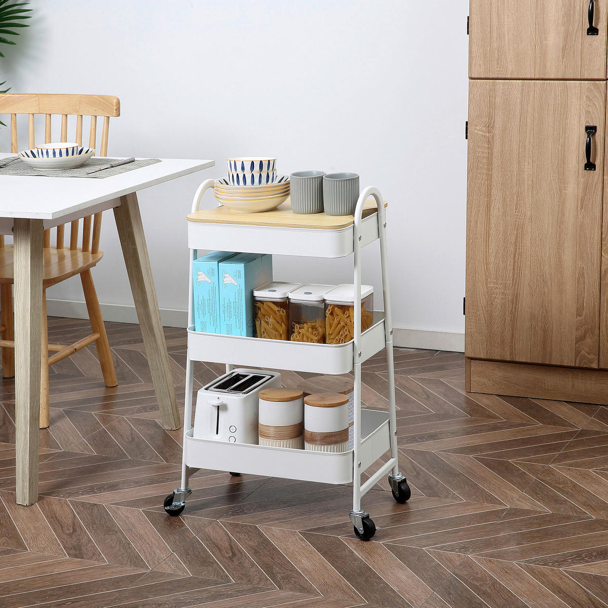 HOMCOM Küchenwagen weiß Edelstahl B/H/L: ca. 31x45x79,4 cm Küchenwagen - weiß (79,40/31,00/45,00cm) - HOMCOM